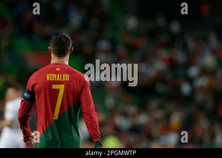 Lisboa, Portogallo. 23rd Mar, 2023. Cristiano Ronaldo durante la partita dei qualificatori europei tra Portogallo e Liechtenstein a Estádio Jose Alvalade il 23th marzo 2023 a Lisbona, Portogallo.&#XA;&#XA;&#XA; (Foto: Valter Gouveia/Sports Press Photo/C - SCADENZA UN'ORA - ATTIVARE SOLO SE LE IMMAGINI HANNO MENO DI UN'ORA FTP - Alamy) Credit: SPP Sport Press Photo. /Alamy Live News Foto Stock