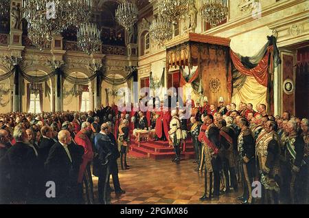 werner, anton von - l'apertura del Reichstag tedesco nella Sala Bianca del Palazzo di Berlino da parte di Wilhelm II il 25 giugno 1888 1 (disegno a colori) - 33485918623 00485294c0 o - werner, anton von - Die ErÃ¶ffnung des deutschen Reichstages im WeiÃŸen Saal des Berliner Schloss durch Wilhelm II am 25. Juni 1888 1 (Farbskizze) - 33485918623 00485294c0 o Foto Stock