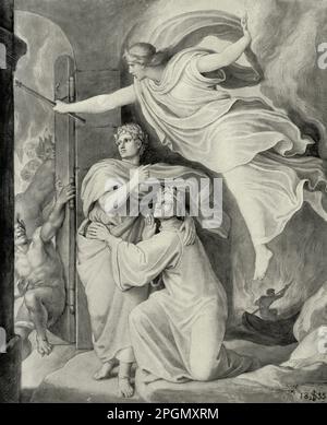 Schnorr von Carolsfeld Julius - Virgilio con Dante alla porta dell'Inferno - Scuola tedesca - 19th° secolo - Schnorr von Carolsfeld Julius - Vergil mit Dante am Tor Der HÃ¶lle - Scuola tedesca - 19th° secolo Foto Stock