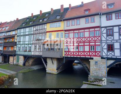 Erfurt Germania le case storiche sul Kraemerbridge Foto Stock