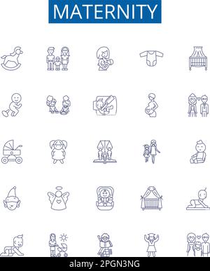 Linea maternità icone segni set. Progettare la collezione di gravidanza, parto, parto, maternità, infermieristica, contorno di gestazione, neonati, neonati Illustrazione Vettoriale