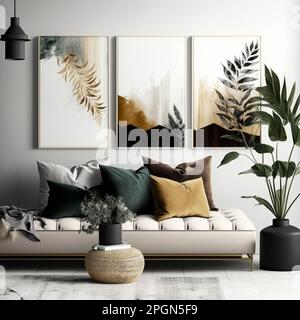 Set tre pezzi di astratto geometrico metà secolo moderna arte murale Decorazioni geometriche sulle pareti. Decorazioni minimaliste scandinave sulle pareti, Foto Stock