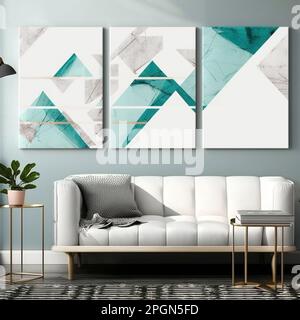 Set tre pezzi di astratto geometrico metà secolo moderna arte murale Decorazioni geometriche sulle pareti. Decorazioni minimaliste scandinave sulle pareti, Foto Stock