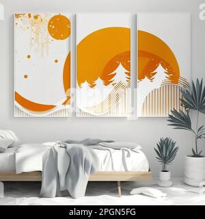 Set tre pezzi di astratto geometrico metà secolo moderna arte murale Decorazioni geometriche sulle pareti. Decorazioni minimaliste scandinave sulle pareti, Foto Stock