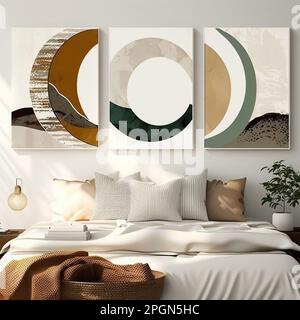 Set tre pezzi di astratto geometrico metà secolo moderna arte murale Decorazioni geometriche sulle pareti. Decorazioni minimaliste scandinave sulle pareti, Foto Stock