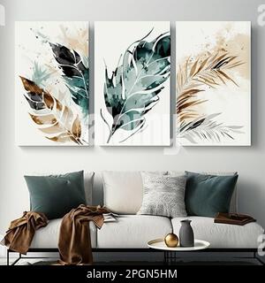 Set tre pezzi di astratto geometrico metà secolo moderna arte murale Decorazioni geometriche sulle pareti. Decorazioni minimaliste scandinave sulle pareti, Foto Stock