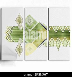 Set tre pezzi di astratto geometrico metà secolo moderna arte murale Decorazioni geometriche sulle pareti. Decorazioni minimaliste scandinave sulle pareti, Foto Stock