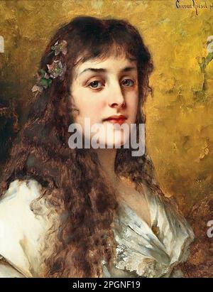 Kiesel Conrad - Ritratto di una Signora con le rose di Natale nei suoi capelli - Scuola tedesca - 19th ° secolo - Kiesel Conrad - Ritratto di una Signora con le rose di Natale nei suoi capelli - Scuola tedesca - 19th ° secolo Foto Stock