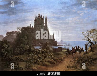 Schinkel Karl Friedrich - Chiesa gotica su Una roccia sul mare - Scuola tedesca - 19th ° e inizio 20th ° secolo - Schinkel Karl Friedrich - Gotische Kirche Auf Einem Felsen am Meer - Scuola tedesca - 19th ° e inizio 20th ° secolo Foto Stock