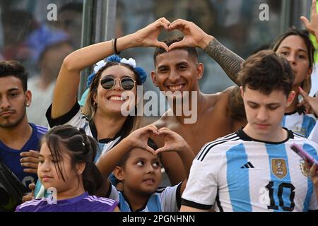 Buenos Aires, Argentina, 23th Mar, 2023. Sostenitori dell'Argentina, prima della partita tra Argentina e Panama, per l'International friendly 2023, allo Stadio Monumental de Nunez, a Buenos Aires il 23 marzo. Foto: Luciano Bisbal/DiaEsportivo/Alamy Live News Foto Stock