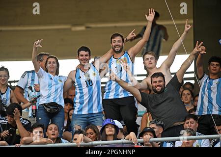 Buenos Aires, Argentina, 23th Mar, 2023. Sostenitori dell'Argentina, prima della partita tra Argentina e Panama, per l'International friendly 2023, allo Stadio Monumental de Nunez, a Buenos Aires il 23 marzo. Foto: Luciano Bisbal/DiaEsportivo/Alamy Live News Foto Stock