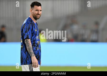 Buenos Aires, Argentina, 23th Mar, 2023. Lionel messi di Argentina, prima della partita tra Argentina e Panama, per l'International friendly 2023, allo stadio Monumental de Nunez, a Buenos Aires il 23 marzo. Foto: Luciano Bisbal/DiaEsportivo/Alamy Live News Foto Stock