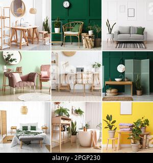 Collage di mobili eleganti negli interni domestici Foto Stock