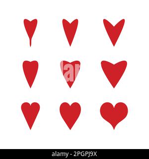 Set di cuore, cuori d'amore, cuori di colore rosso forma diversa Illustrazione Vettoriale