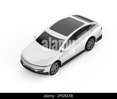 3d rendering auto ev bianca o veicolo elettrico su sfondo bianco Foto Stock