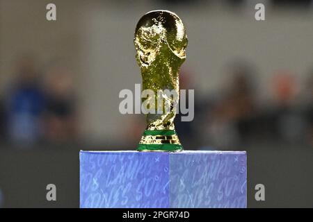 23rd marzo 2023: Belgrano, Buenos Aires, Argentina: Calcio internazionale amichevole, Argentina contro Panama: FIFA World club trofeo in mostra Foto Stock