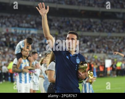 23rd marzo 2023: Belgrano, Buenos Aires, Argentina: Calcio internazionale amichevole, Argentina contro Panama: Allenatore Lionel Scaloni di Argentina Foto Stock