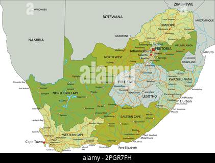 Mappa politica modificabile estremamente dettagliata con livelli separati. Sudafrica. Illustrazione Vettoriale