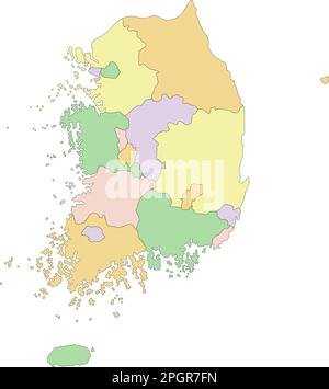 Corea del Sud - Mappa politica modificabile molto dettagliata. Illustrazione Vettoriale