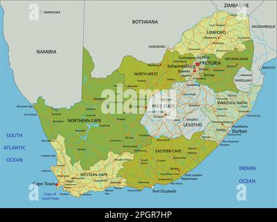 Mappa politica modificabile estremamente dettagliata con livelli separati. Sudafrica. Illustrazione Vettoriale