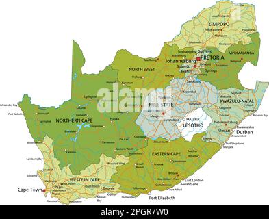 Mappa politica modificabile estremamente dettagliata con livelli separati. Sudafrica. Illustrazione Vettoriale