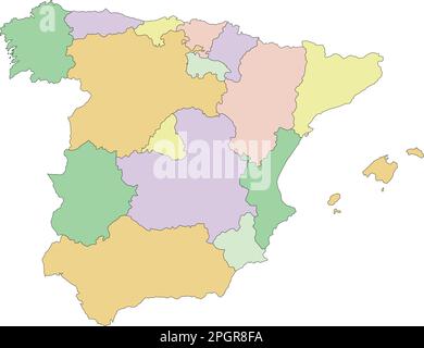 Spagna - Mappa politica modificabile molto dettagliata. Illustrazione Vettoriale