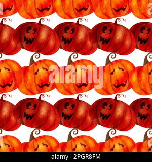 Motivo senza cuciture disegnato a mano con zucche di Halloween Foto Stock