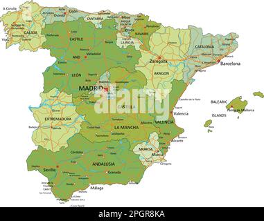 Spagna - Mappa politica modificabile molto dettagliata con livelli separati. Illustrazione Vettoriale