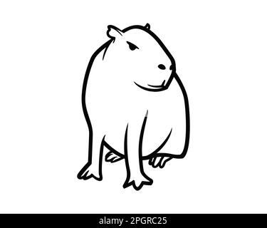 Capybara siede verticale Vista laterale Illustrazione visualizzata con stile Silhouette Illustrazione Vettoriale