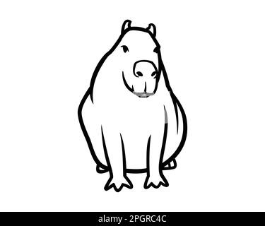 Capybara siede verticale Vista frontale Illustrazione visualizzata con stile Silhouette Illustrazione Vettoriale