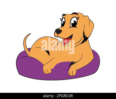 Carino e sorridente Labrador Retriever che riposa sul cuscino del cane o sui letti del cane Illustrazione Vettoriale