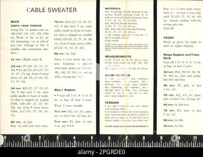 Esempio originale di modello di maglia retro Patons dalla fine degli anni '70, il modello indossa una lunga mano lavorato a maglia Fairisle syle Button Down cardigan, Regno Unito circa 1979 Foto Stock