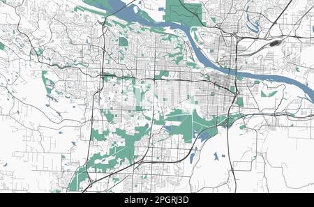 Mappa di Little Rock, capitale dello stato americano dell'Arkansas. Mappa amministrativa comunale con fiumi e strade, parchi e ferrovie. Illlust vettoriale Illustrazione Vettoriale