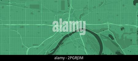 Sfondo Saint Paul mappa, Minnesota, città poster verde. Mappa vettoriale con strade e acqua. Proporzioni widescreen, roadmap digitale con design piatto. Illustrazione Vettoriale