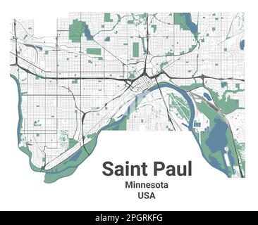 Saint Paul map, capitale dello stato USA del Minnesota. Mappa amministrativa comunale con fiumi e strade, parchi e ferrovie. Illlust vettoriale Illustrazione Vettoriale
