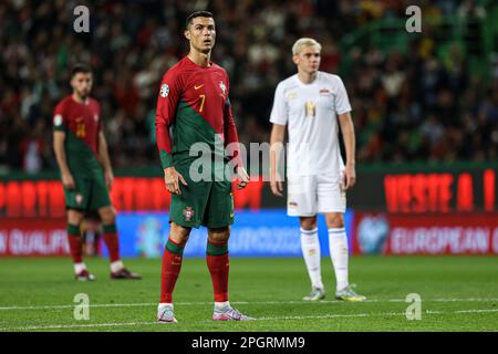 Lisbona, Portogallo. 23rd Mar, 2023. Cristiano Ronaldo del Portogallo visto durante il turno di qualificazione UEFA euro 2024 di gruppo J match tra Portogallo e Liechtenstein all'Estadio Jose Alvalade. Punteggio finale; Portogallo 4:0 Liechtenstein. Credit: SOPA Images Limited/Alamy Live News Foto Stock