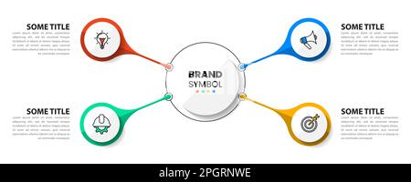 Modello infografico con icone e 4 opzioni o passaggi. Cerchio. Può essere utilizzato per il layout del flusso di lavoro, il diagramma, il banner, il webdesign. Illustrazione vettoriale Illustrazione Vettoriale