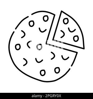 Illustrazione della linea vettoriale in bianco e nero della pizza Illustrazione Vettoriale