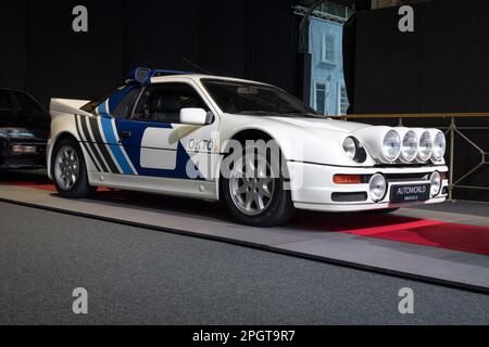 BRUXELLES, BELGIO-26 DICEMBRE 2022: 1986 Ford RS200 Gruppo B a Autoworld Bruxelles Foto Stock