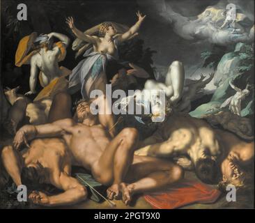 Apollo e Diana puniscono Niobe uccidendo i suoi figli 1591 per Abraham Bloemaert Foto Stock