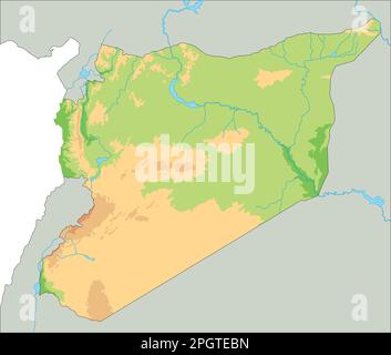 Mappa fisica della Siria dettagliata. Illustrazione Vettoriale