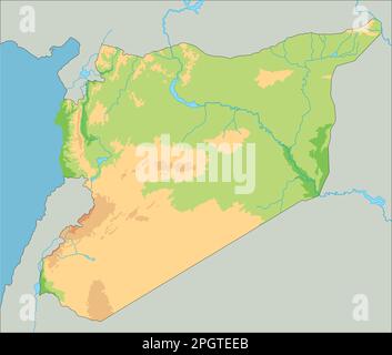 Mappa fisica della Siria dettagliata. Illustrazione Vettoriale