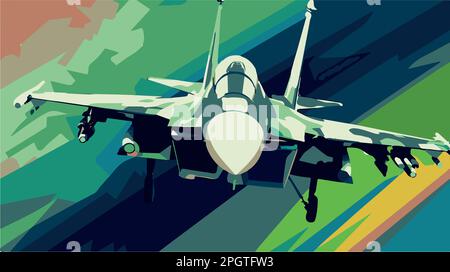 Illustrazione colorata dell'aereo militare f-15. Pop art di fumetti vettoriali disegno di esercito veloce Illustrazione Vettoriale