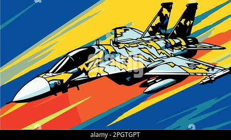 Illustrazione colorata dell'aereo militare f-15. Pop art di fumetti vettoriali disegno di esercito veloce Illustrazione Vettoriale