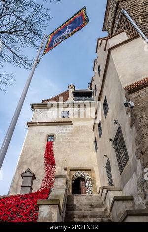 Castello di Bran in Transilvania, Romania - esterno. La leggendaria casa di Dracula. Foto Stock
