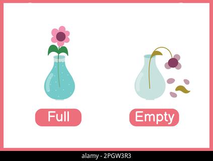 Flashcard educativa piena e vuota di fronte agli aggettivi. Illustrazione Vettoriale