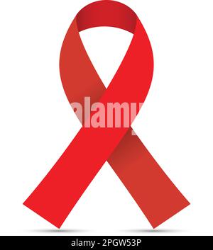 Nastro rosso su sfondo bianco, concetto di consapevolezza dell'HIV Illustrazione Vettoriale