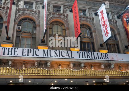 Il musical di Broadway 'Sweeney Todd' sara' suonato presso il teatro Lunt Fontanne di Times Square, 2023, NYC, USA Foto Stock