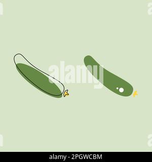 Illustrazione vettoriale zucchine. Cetriolo contorno verde icona di colore, contorno segno lineare isolato su sfondo verde Illustrazione Vettoriale