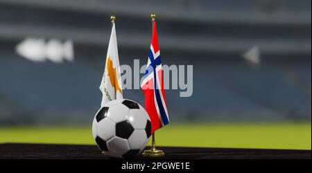 UEFA 2024 Calcio Cipro vs Norvegia qualificazione Campionato europeo, Cipro vs Norvegia con palla di calcio. 3d lavoro. Yerevan, Armenia - 2023 marzo 24. Foto Stock